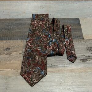 Stefano Rossini Men's Silk Novelty Neck Tie Floral paisley burgundy blue tan